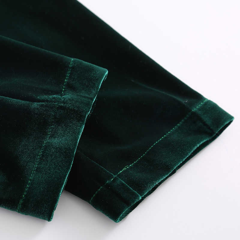 Nerazzurri High Quality Long Green Black Soft Velvet Trench Coat for Women Fall Peaked Lapel british style Overcoat 210820