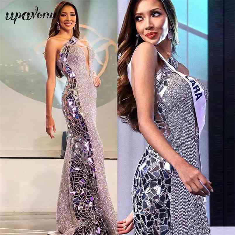 Free Sexy Runway Sequined Long Dress Women Slanted Collar One Shoulder Bodycon Fishtail Club Party 210524