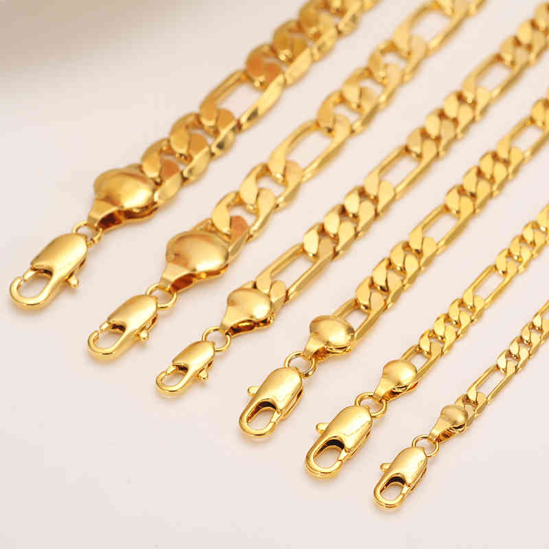 Mens women039s Solid Gold GF 4 5 7 9 10 mm Width Select Italian Figaro Link Chain bracelet Fashion Jewelry whole