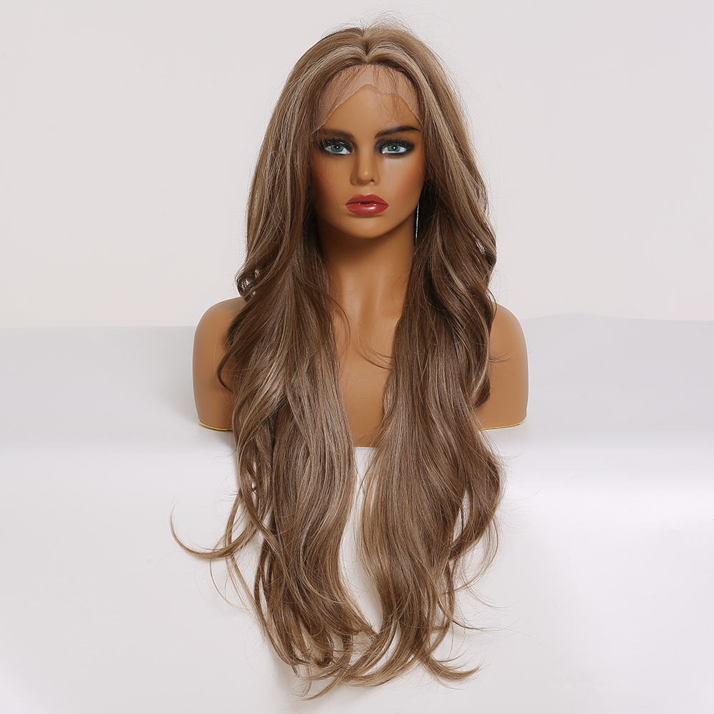 Long Brown Highlight Lace Front Synthetic Wigs with Baby Hair Lace Wigs for Women High Density Daily Heat Resistant Wigfactory direct