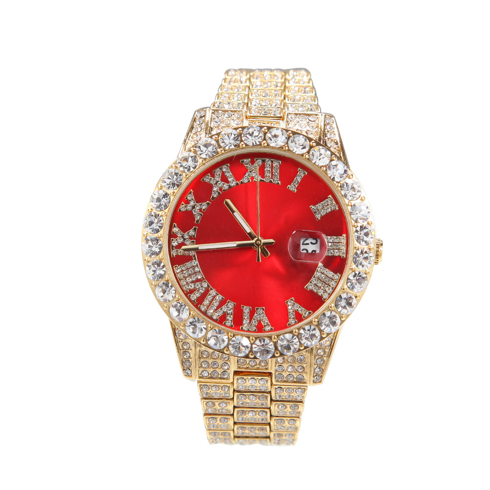 Iced Out Diamond Watch Mens Fashion Roman Numerals Watch Hip Hop Designer Luxury Watch, Silver+red
Iced Out Diamond Watch Mens Fashion Roman Numerals Watch Hip Hop Designer Luxury Watch, Silver+red