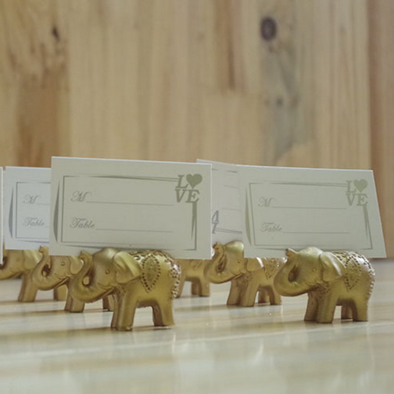 2021 Lucky Gold Elephant Place Card Holders Table Name Holder Clip Wedding Centerpiece Golden Themed Party Favors