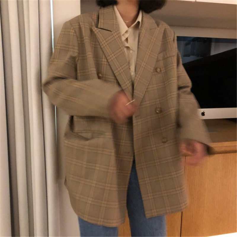 Houndstooth Gentle Feminine Casual Geometric Women Loose Vintage Plaid All Match Leisure Elegance Chic OL Blazers 210421