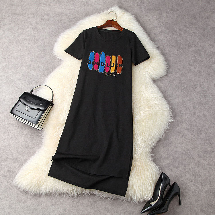 2021 Summer Short Sleeve Round Neck White / Black / Khaki Letters Print Hot Drilling Mid-Calf T-Shirt Dress Casual Dresses 21A0620692071
2021 Summer Short Sleeve Round Neck White / Black / Khaki Letters Print Hot Drilling Mid-Calf T-Shirt Dress Casual Dresses 21A0620692071