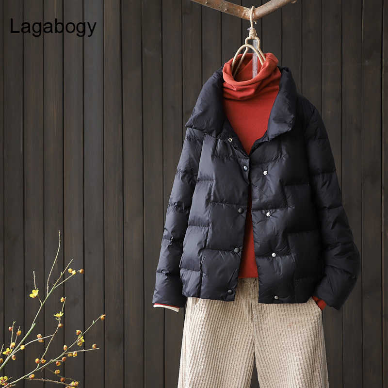 Lagabogy Women Short White Duck Down Coats Female Loose Ultra Light Windproof Parkas Casual Puffer Jacket Outwear 211011