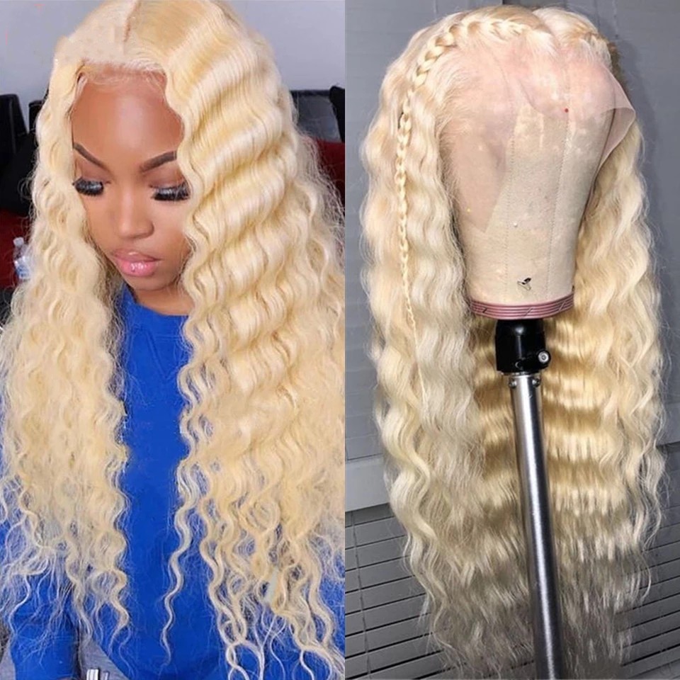 613 Honey Blonde Human Hair Wig 20-28 Inch Water Wave/ Straight Synthetic Brazilian None Lace Frontal Wigs For Women