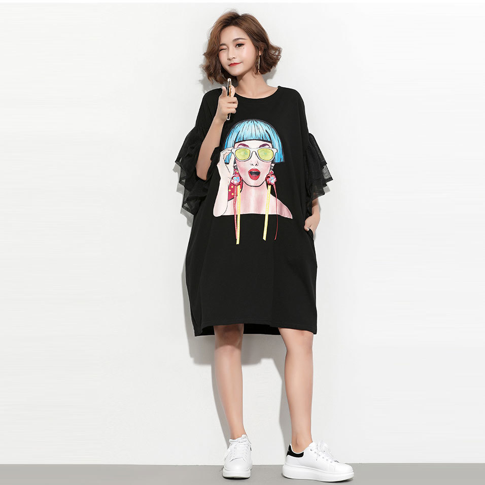 Plus Size Women T-shirt Spring Summer Puff Sleeve Oversize Loose T-Shirt Cartoon Casual Long Tshirt Tees Large Tops H9760 210512