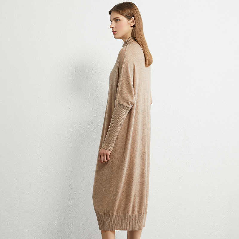 Minimalism Autumn Knitted Women Dress Causal Solid Turtleneck Sweater Calf-length Female 12030244 210527