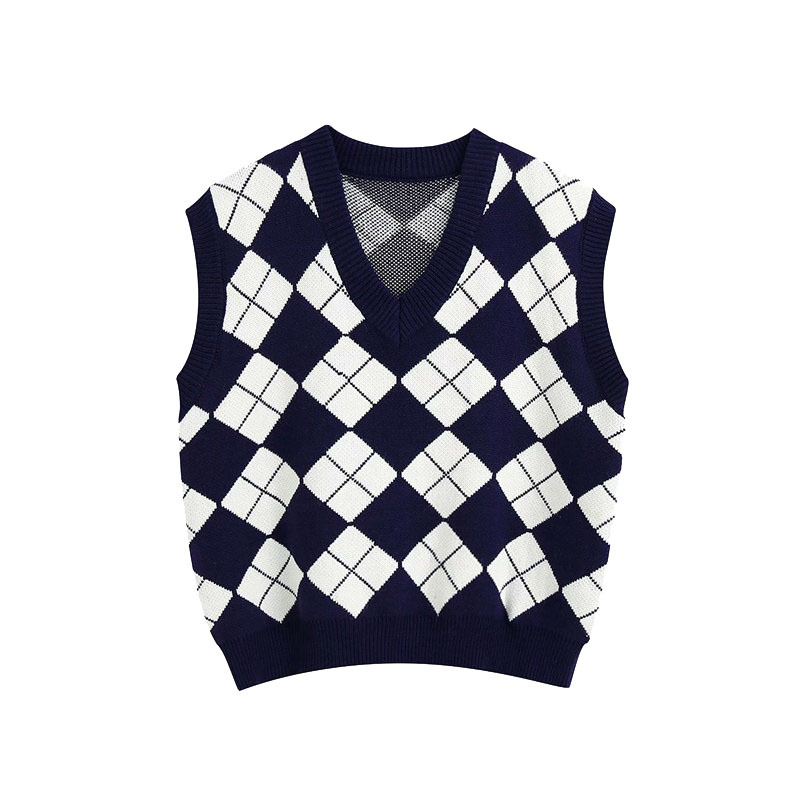 Women Fashion England Style Argyle Pattern Knitted Vest Sweater Vintage Sleeveless Loose Female Waistcoat Chic Top 210521, As picture
Women Fashion England Style Argyle Pattern Knitted Vest Sweater Vintage Sleeveless Loose Female Waistcoat Chic Top 210521, As picture