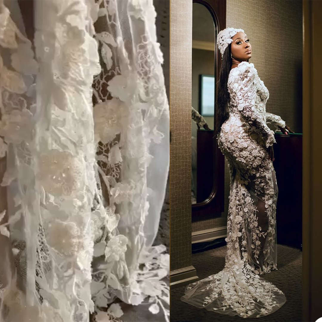 3D Floral Appliques Mermaid Wedding Dress Sexy Illusion V Neck Long Sleeve Bridal Gowns robes de mariée Lace Hand Made Flowers Bride Dresses, Grape
3D Floral Appliques Mermaid Wedding Dress Sexy Illusion V Neck Long Sleeve Bridal Gowns robes de mariée Lace Hand Made Flowers Bride Dresses, Grape