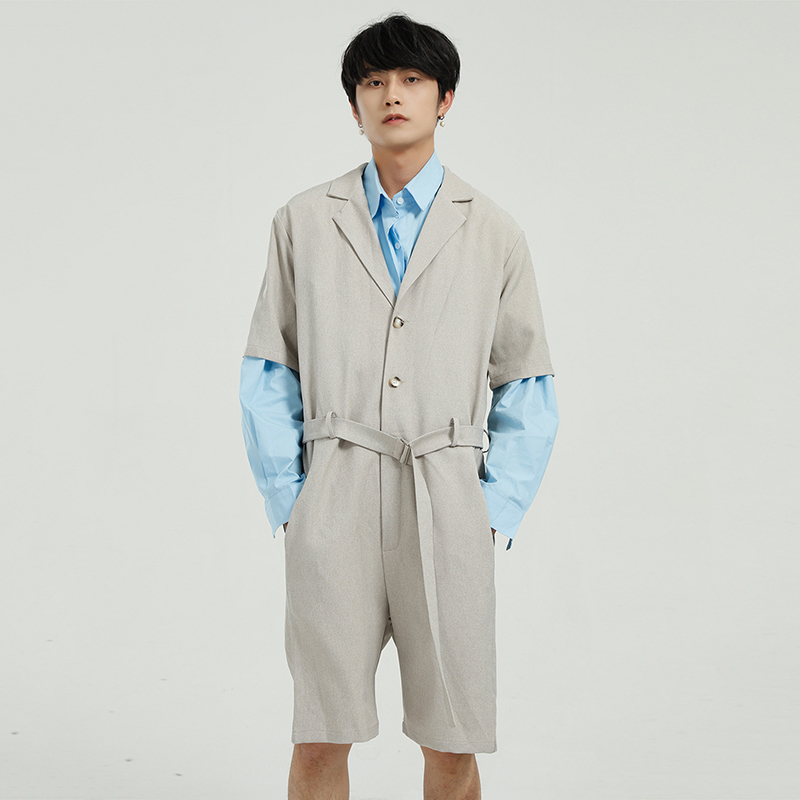 IEFB Men's Clothing Loose Overalls Spring Summer Fashion Korean Solid Color Short Sleeve Jumpsuit 9Y5851 210524