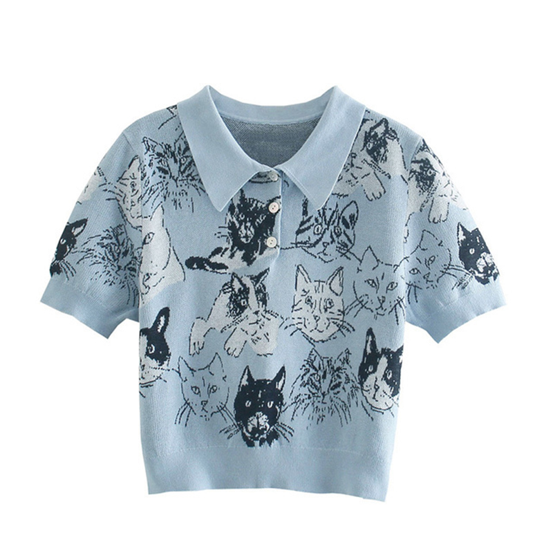 Lucyever Spring Summer Stripe Knitted T-shirt Women Fashion Slim Turndown Collar Woman Shirts Elegant Solid Chic Pullover 210521wtt