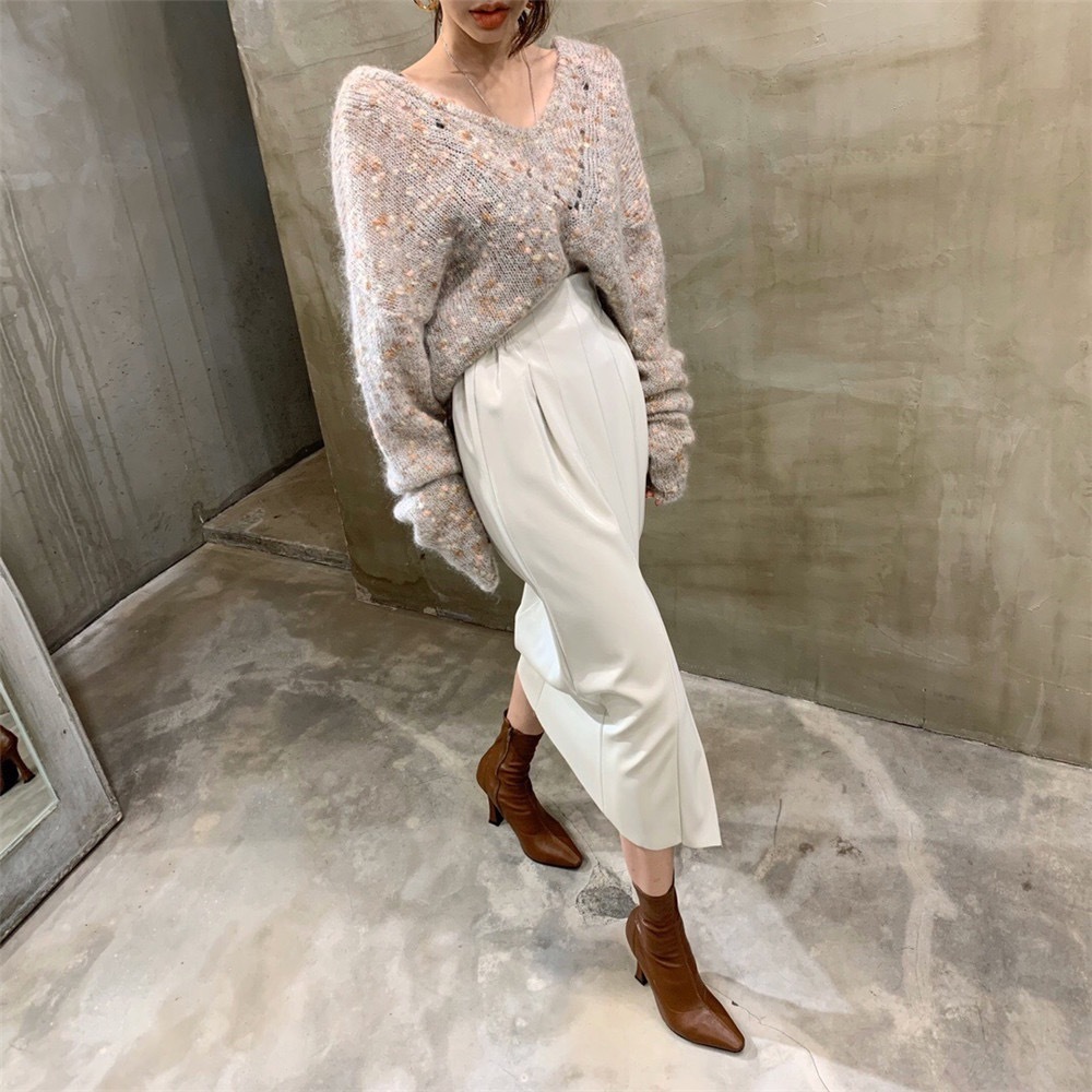 Black Solid Sexy Formal PU Leather Elegant Long Skirt Women Autumn Spring High Waist Office Ladies Pencil Skirts 210421