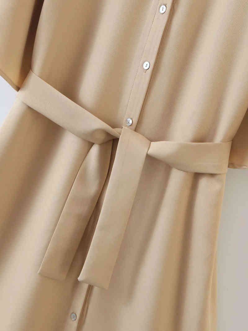 elegant women beige long dress fashion ladies vintage turn down collar es casual female chic girls 210430