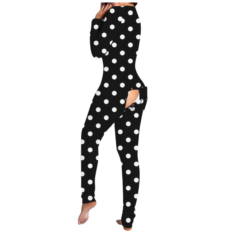 Women's Jumpsuits & Rompers Button-down Print Functional Buttoned Flap Adults Jumpsuit High Quality Home Sleepwear Onesie