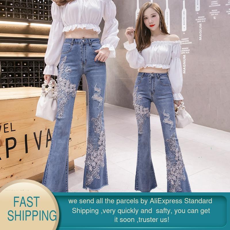 Spring High Waist Flare Jeans Women Denim Bell Bottoms Ladies Skinny Retro Female Ankle Pants Trousers 210428