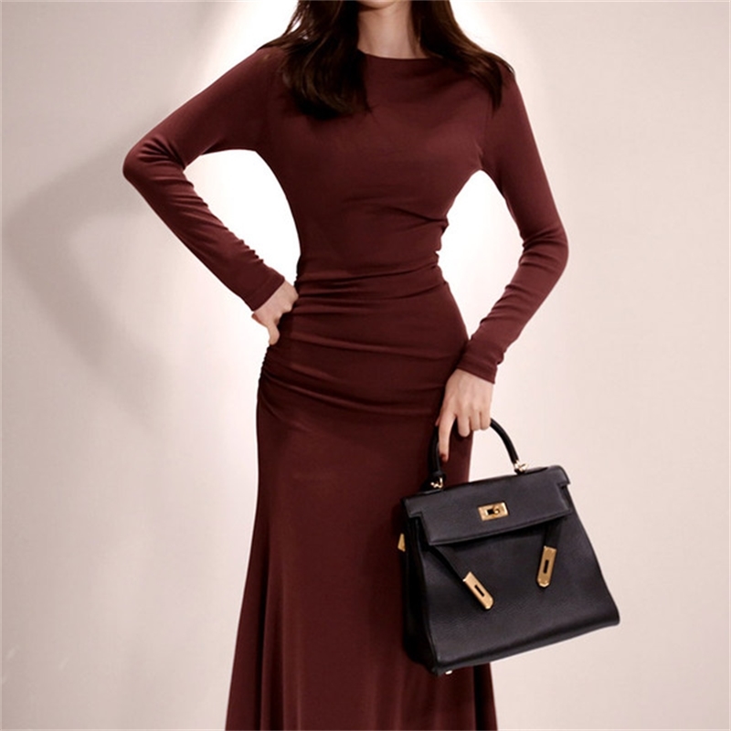 Autumn winter thick mermaid maxi sweater dress women o-neck long elegant female Sheath slim sexy knit 210519