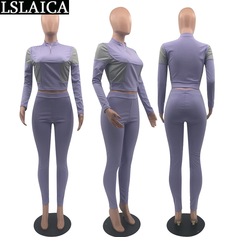 Sweatsuits for Women Fashion Casual Skinny Two Piece Set Top and Pants Patchwork Zipper Long Sleeve Fall Clothes 210515