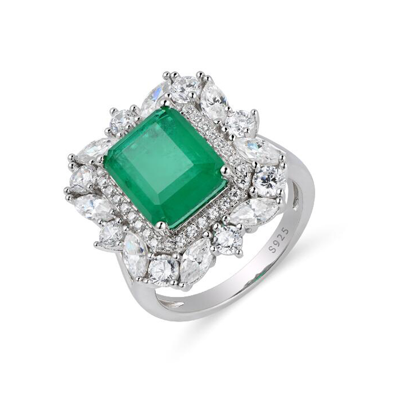 OEVAS 100 925 Sterling Silver Synthesis Emerald Wedding Rings For Women Sparkling High Carbon Diamond Party Fine Jewelry Gifts