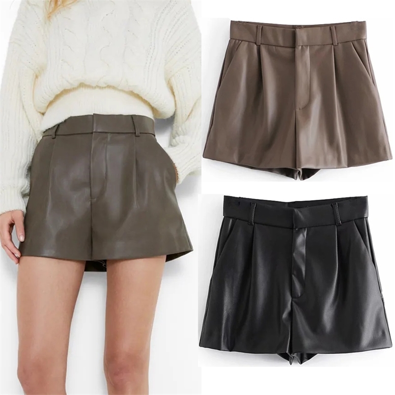 Pleated High Waisted Faux Leather Shorts Women A-line Black Winter Ladies Vintage Casual Short Pants 210519, Brown
Pleated High Waisted Faux Leather Shorts Women A-line Black Winter Ladies Vintage Casual Short Pants 210519, Brown