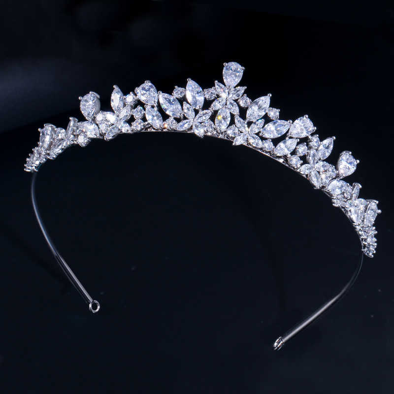 CWWZircons High Quality Cubic Zirconia Romantic Bridal Flower Tiara Crown Wedding Bridesmaid Hair Accessories Jewelry A008 210707