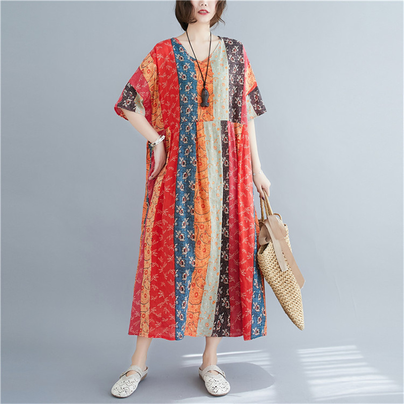 Johnature Women Cotton Linen Dresses Print Floral V-Neck Short Sleeve Summer Loose Vintage Women Clothing Casual Dress 210521, Multi
Johnature Women Cotton Linen Dresses Print Floral V-Neck Short Sleeve Summer Loose Vintage Women Clothing Casual Dress 210521, Multi