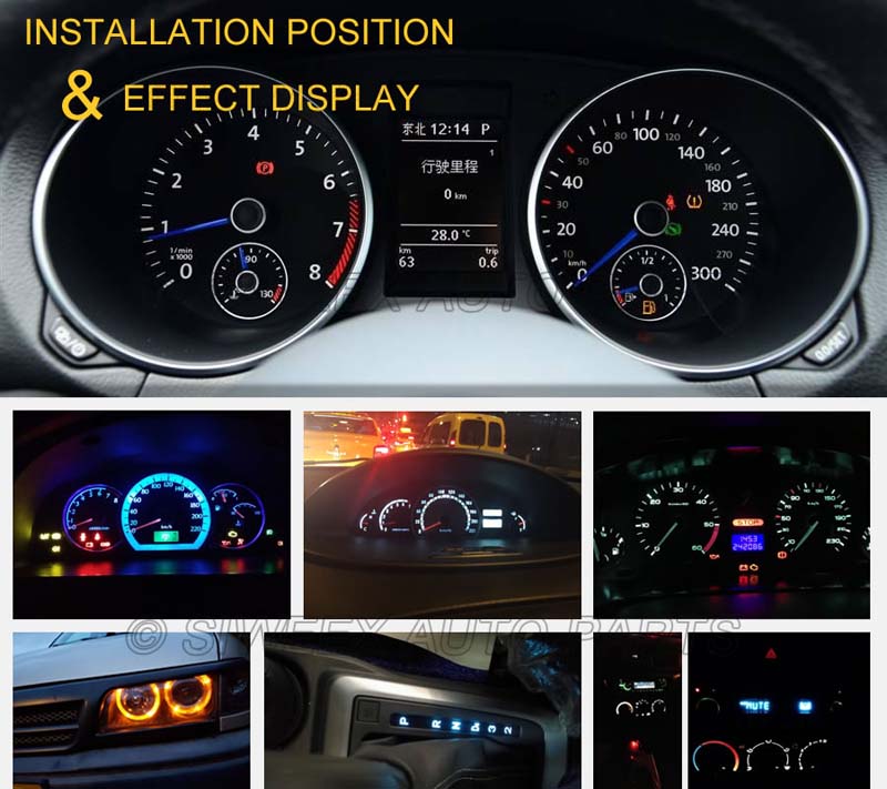 10Pcs/Set T5 Vehicle Dashboard LED Lights 2 3014 SMD Reading Instrument Panel Lamp LED-Bulb White 12V DC Light Universal