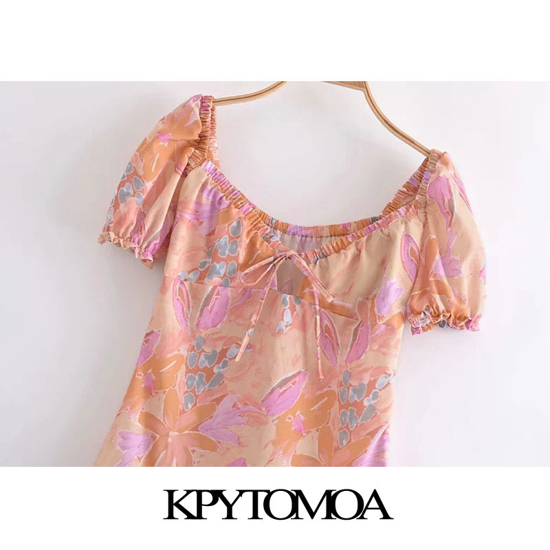 Women Chic Fashion Floral Print Ruffled Mini Dress Tied V Neck Side Zipper Female Dresses Vestidos Mujer 210420