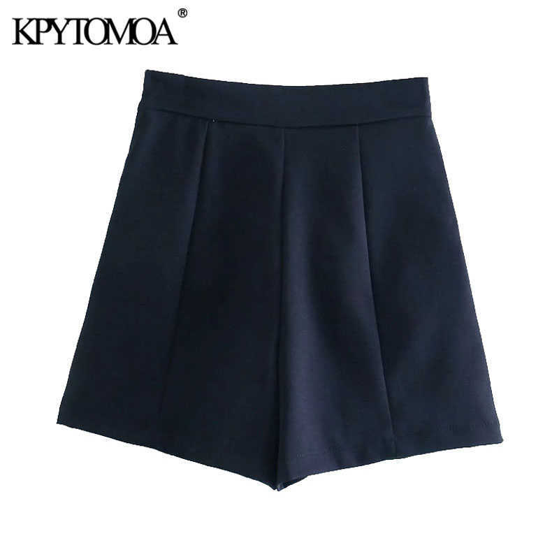 KPYTOMOA Women Chic Fashion With Metal Buttoned Bermuda Shorts Vintage High Waist Side Zipper Female Short Pants Mujer 210724
