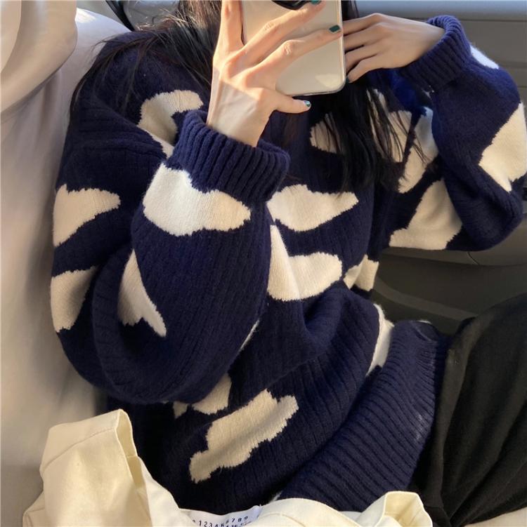 Nomikuma Korean Cloud Women Men Causal Sweater Long Sleeve O-neck Knitted Pullovers Autumn Winter Pull Top Jumpers 6D036 210427