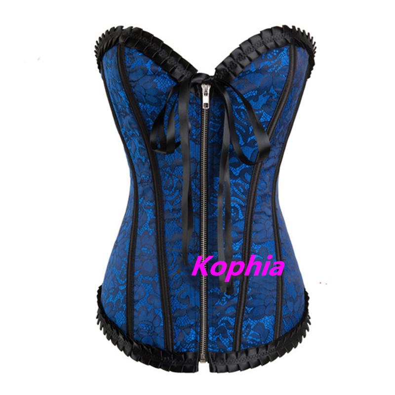Woman Bustiers Sexy Blue Ruffle Jacquard Floral Underbust Bustier Zipper Lace Up Corset Women Overbust Boned Waist Slimming Korsett Outwear, As shown
Woman Bustiers Sexy Blue Ruffle Jacquard Floral Underbust Bustier Zipper Lace Up Corset Women Overbust Boned Waist Slimming Korsett Outwear, As shown
