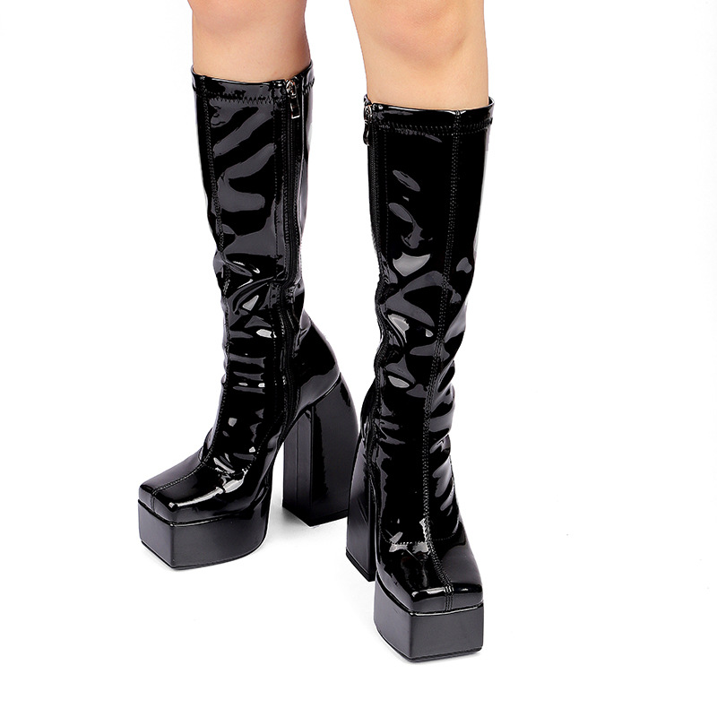 New Designer Platform Block High Heels Women Mid Calf Boots Fashion Candy Color Zipper Goth Ladies Shoes, Black
New Designer Platform Block High Heels Women Mid Calf Boots Fashion Candy Color Zipper Goth Ladies Shoes, Black