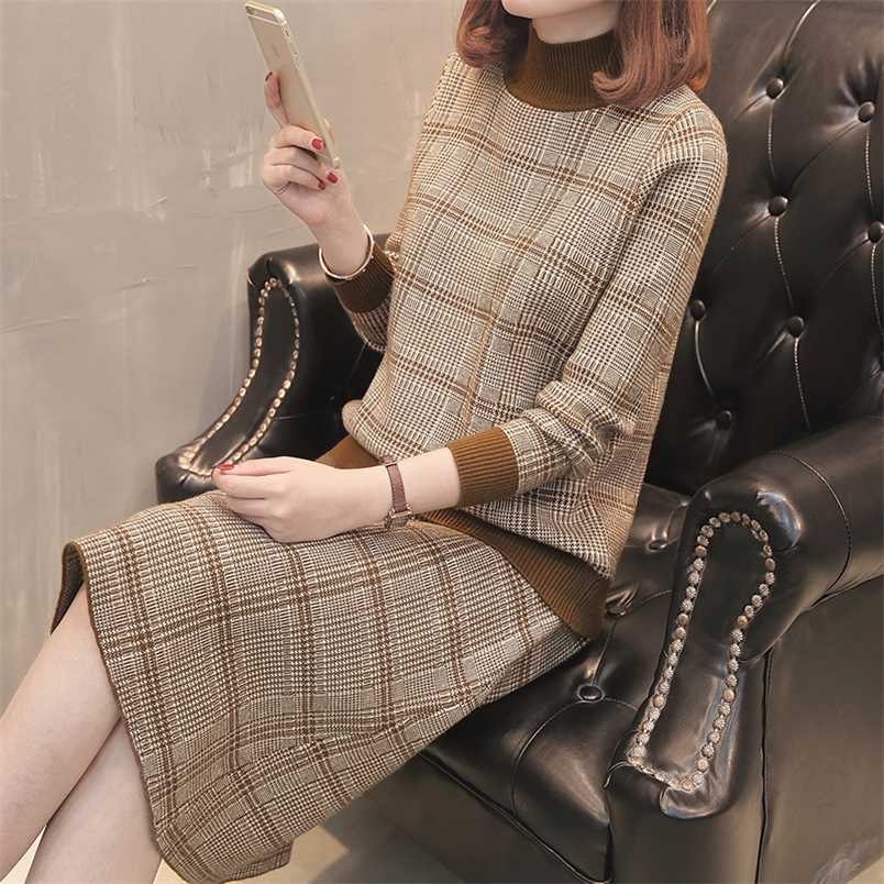 Women's suit autumn Plaid sweater Ms. Long-sleeved bottoming shirt Knitted + Skirt Sailor Skirt Fashion Two-piece 211109
Women's suit autumn Plaid sweater Ms. Long-sleeved bottoming shirt Knitted + Skirt Sailor Skirt Fashion Two-piece 211109