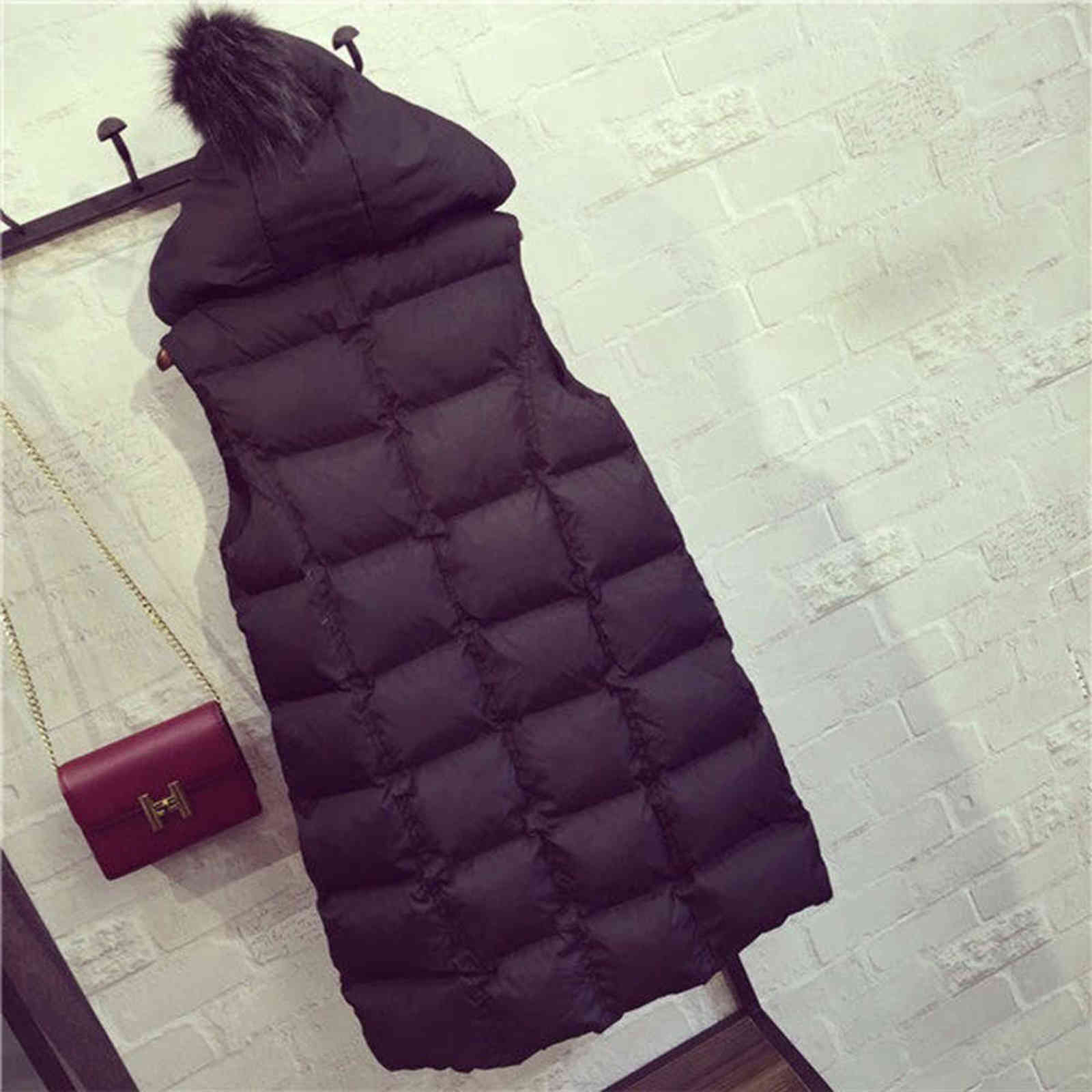 Women's Long Down Vest Outdoor Zipper Hooded Sleeveless Jacket Winter Warm Plus Size Quilted 211120