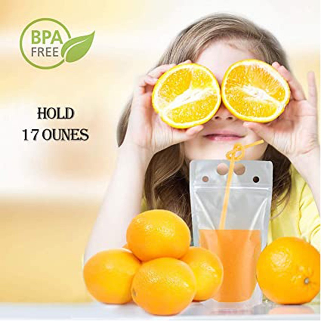 Hot drink cold drink bag fresh food keeping transparent sack zipper and straw used as festivals, camping, beach parties
