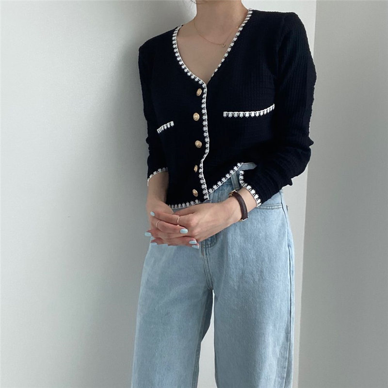 Loose Knitted Chic High Waist Basic Women V-Neck Autumn Office Lady Work Cardigans Sweaters Female Tops 210421