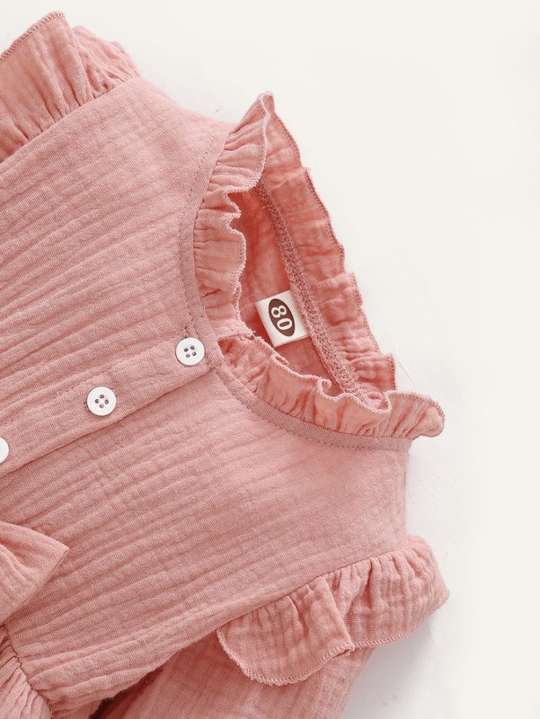 Baby Girl Textured Bow Front Frill Trim Dress SHE