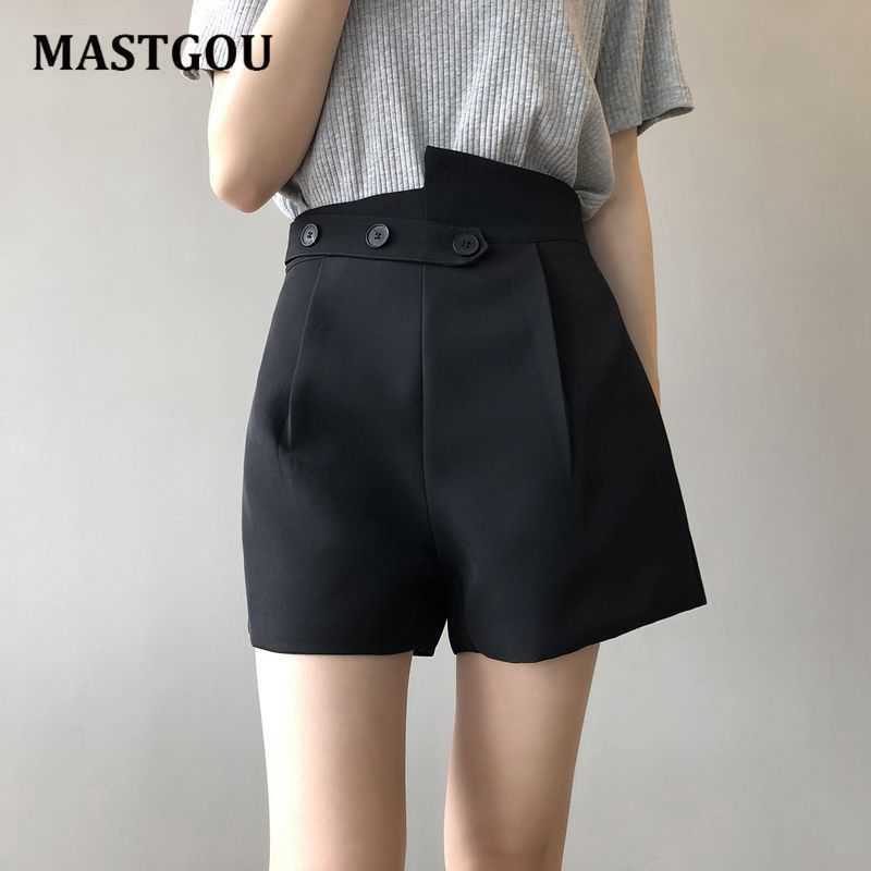 MASTGOU Iregular Shorts Women's White Short Black Wide Leg Zipper Waist Vintage High Summer Trousers 210714
