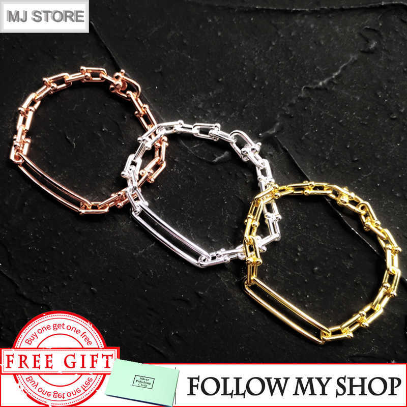 S925 Sterling Silver Bracelet for Women Hardwear U-shaped Link Bracelet Charm Bracelet Luxury Brand Jewelry Fine Gift Q0603