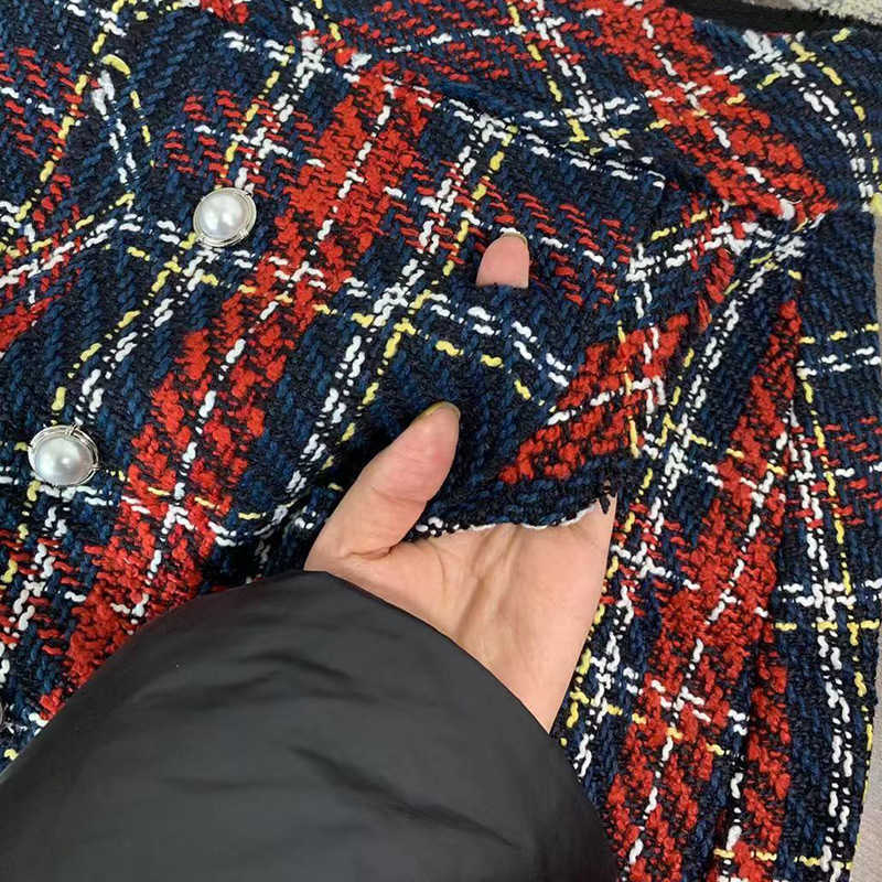 Vintage Faux Pearl Fringe Tweed Plaid Mini Skirt Women Fashion A Line Back Zipper Tassel Ladies Skirts Casual Faldas Mujer 210621