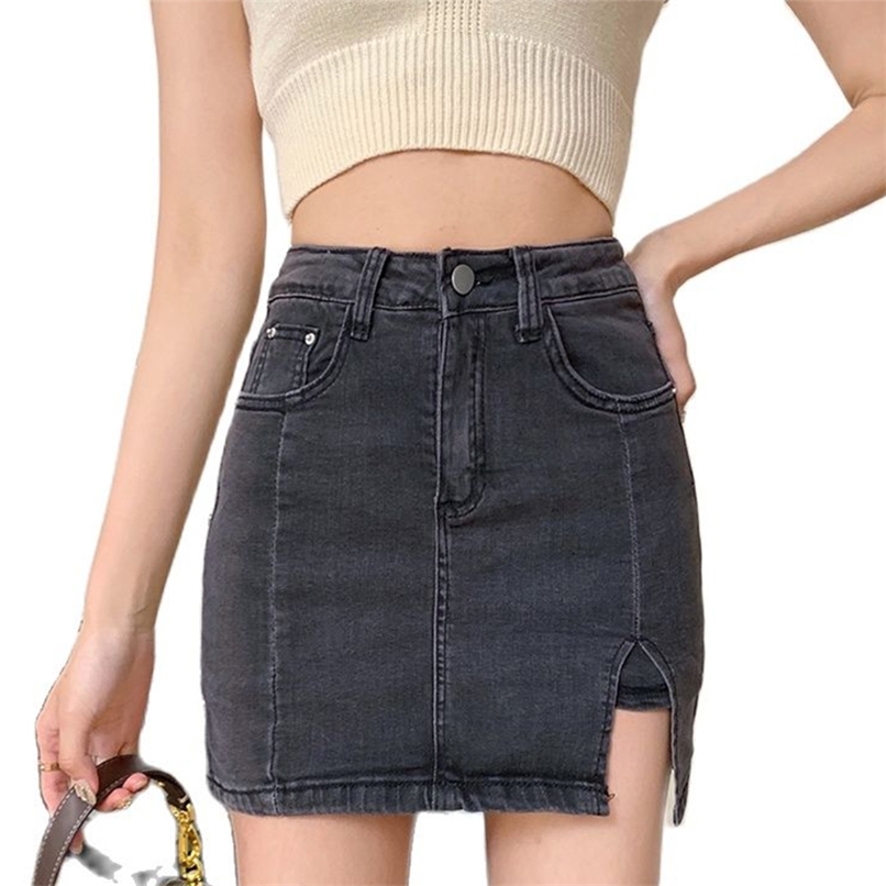 Elastic slit high waist denim skirt female retro Short jeans a-line bag hip summer Korean fashion women's clothing 210520, White
Elastic slit high waist denim skirt female retro Short jeans a-line bag hip summer Korean fashion women's clothing 210520, White