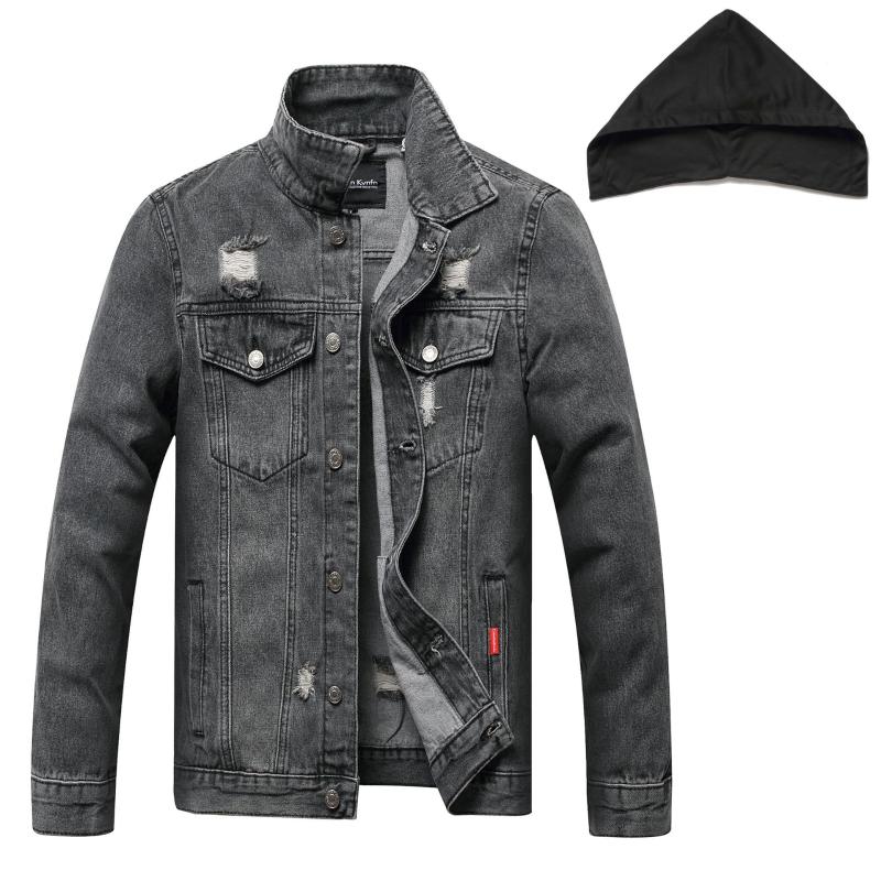 Spring And Autumn Denim Ripped Hooded Jacket Young Men's Slim Fashion Casual Long-sleeved Jackets