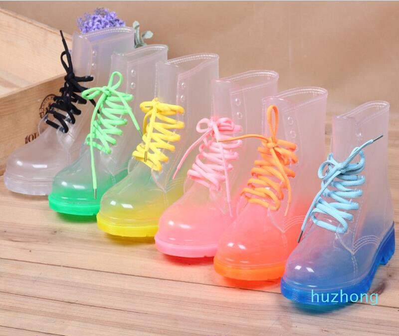 Crystal Jelly Shoes Flat Martin Rainboots Fashion Transparent Perspective Rain boots Water shoes Women&#039;s Shoes Candy Color Rainshoes от DHgate WW