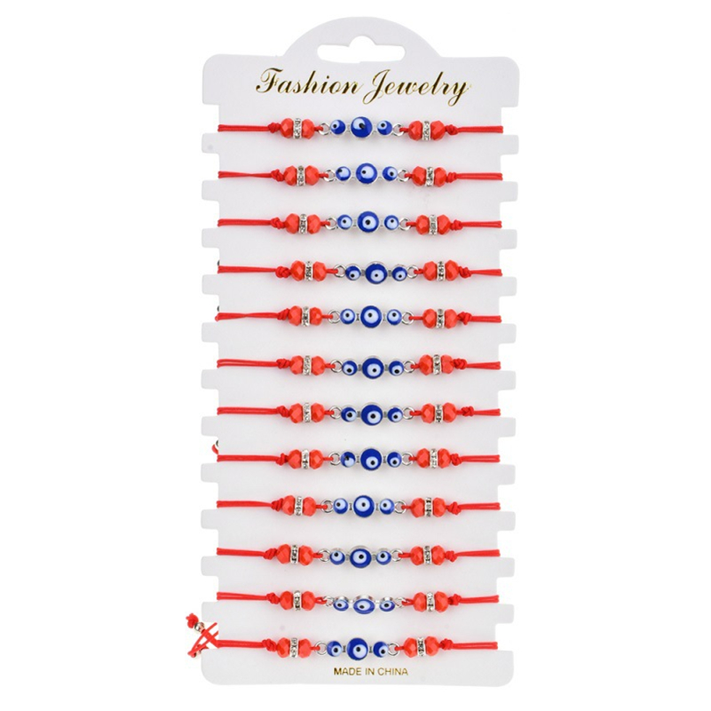Turkey Blue Evil Eye Bracelets Fashion Adjustable Crystal Beads Braided Rope Charm Bracelet Bangles for Women Men Turkish Couple Jewelry Gifts 12pcs/s