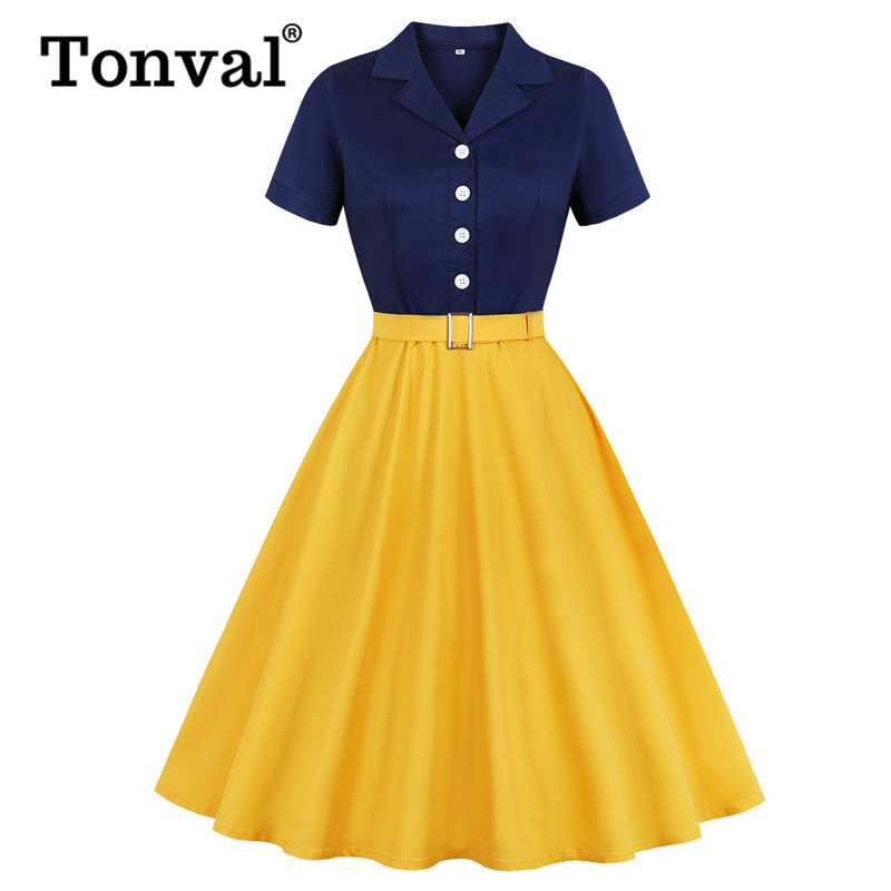 Tonval Navy Blue and Yellow Two Tone Button Up Cotton Elegant Dress Women Belted Rockabilly Vintage Plus Size Midi Dresses, Lavender and grey
Tonval Navy Blue and Yellow Two Tone Button Up Cotton Elegant Dress Women Belted Rockabilly Vintage Plus Size Midi Dresses, Lavender and grey