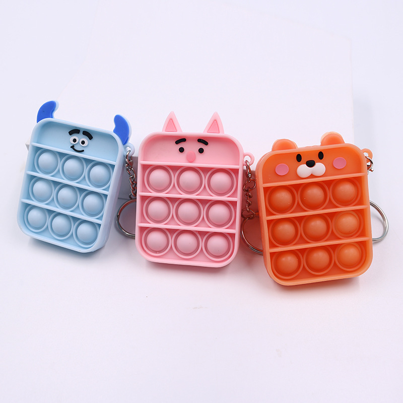 Cartoon Fidget Toys Key Ring Animal Design Bear Rabbit Cat Dog Bird Simple Dimple Digit Push Pop It Mini Bubbles Bag Sensory Rubber Puzzle Keychain Ch
