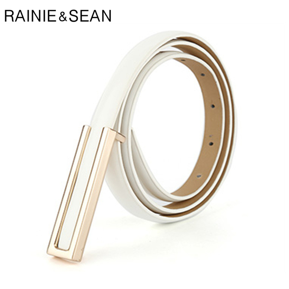 RAINIE SEAN Patent Leather Women Belt Thin Ladies Waist for Trousers Real Leather Red Blue Black White Pink Female Strap 102cm 210407