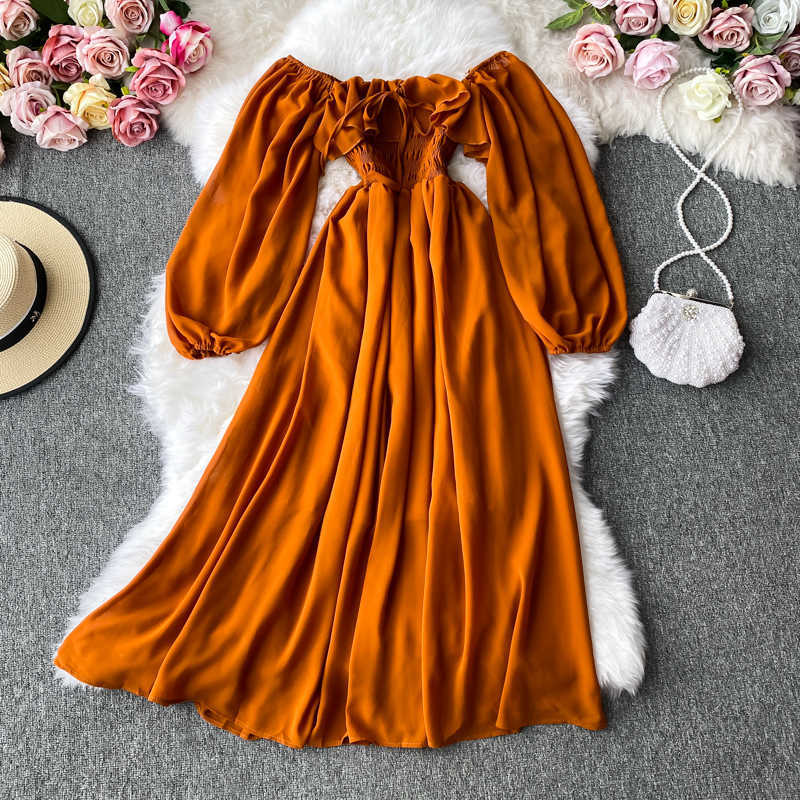 Autumn Women Slash Neck Long Sleeve Midi Dress Female Yellow/Red/Pink High Waist Ruffle Big Swing Chiffon Dresses Fashion 2020 Y0603
Autumn Women Slash Neck Long Sleeve Midi Dress Female Yellow/Red/Pink High Waist Ruffle Big Swing Chiffon Dresses Fashion 2020 Y0603