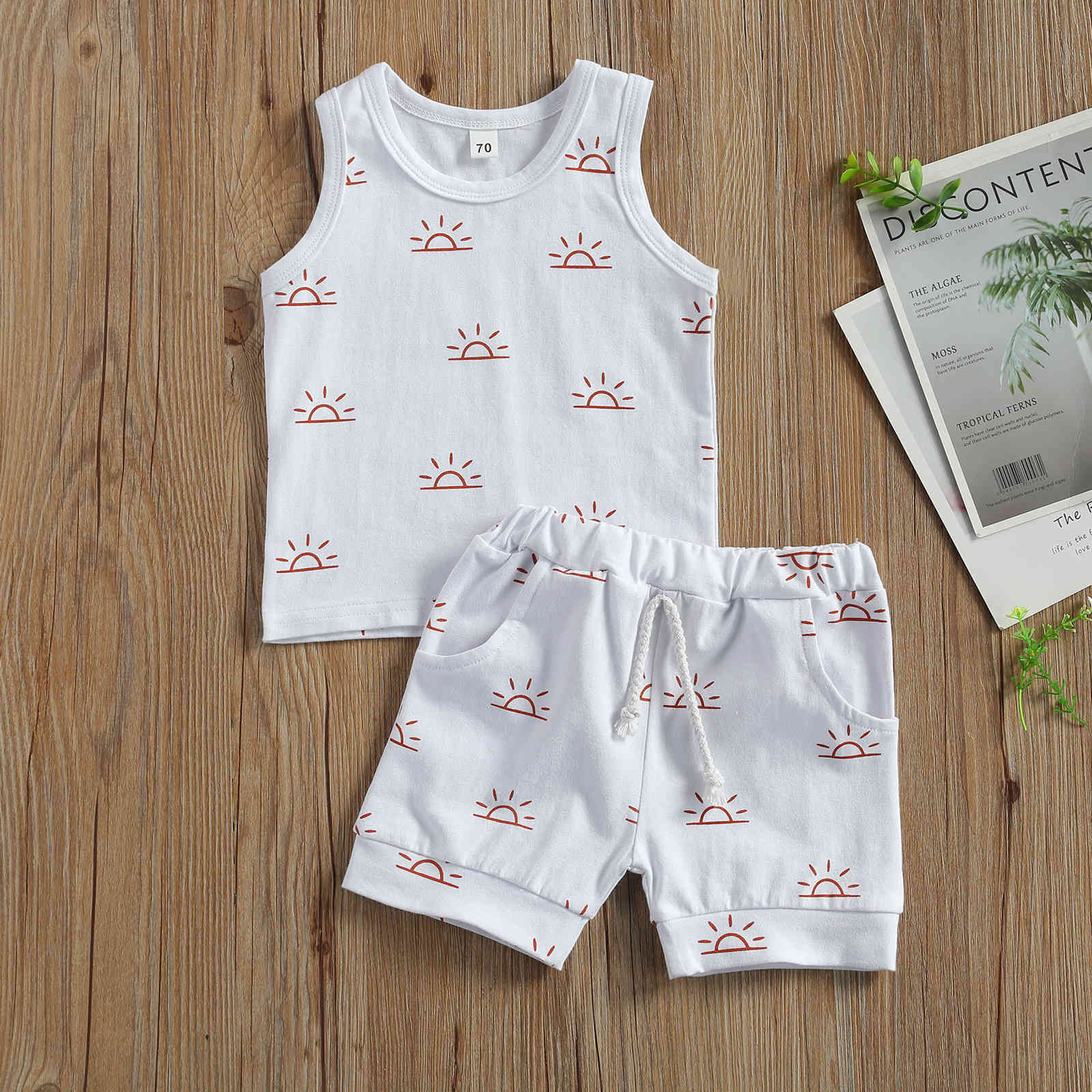 0-3Y Summer Infant Baby Kid Boy Girl Clothes Set Sun Print Sleeveless Vest Tops Shorts Outfits Casual Tracksuit 210515