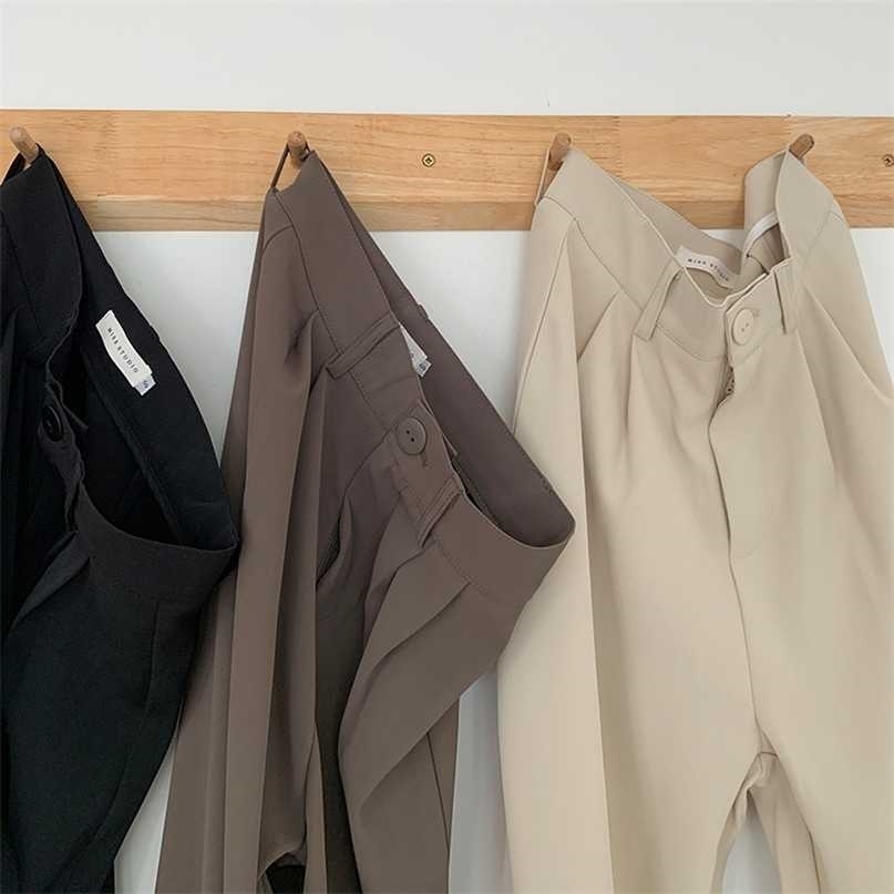 Women Spring Summer Straight Wide Leg Pants Elegant Office Lady Casual Trousers Length 156-166cm 211115